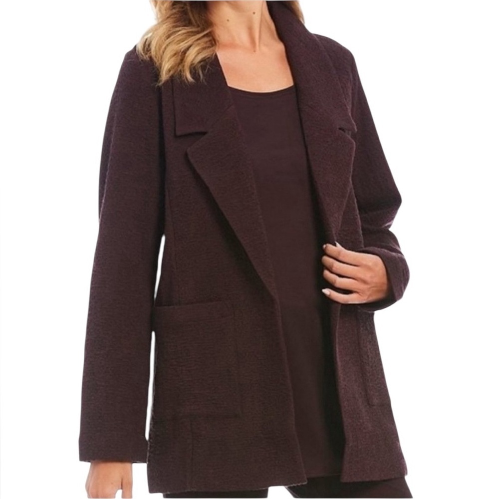 Eileen Fisher Cassis Crosshatch Tencel Open Front Notch Collar Plum Jacket 2X - Picture 2 of 14